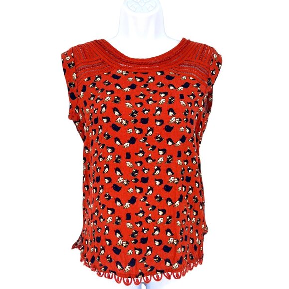 Meadow Rue Bird Print Orange Sleeveless Blouse Size XS - Picture 1 of 13